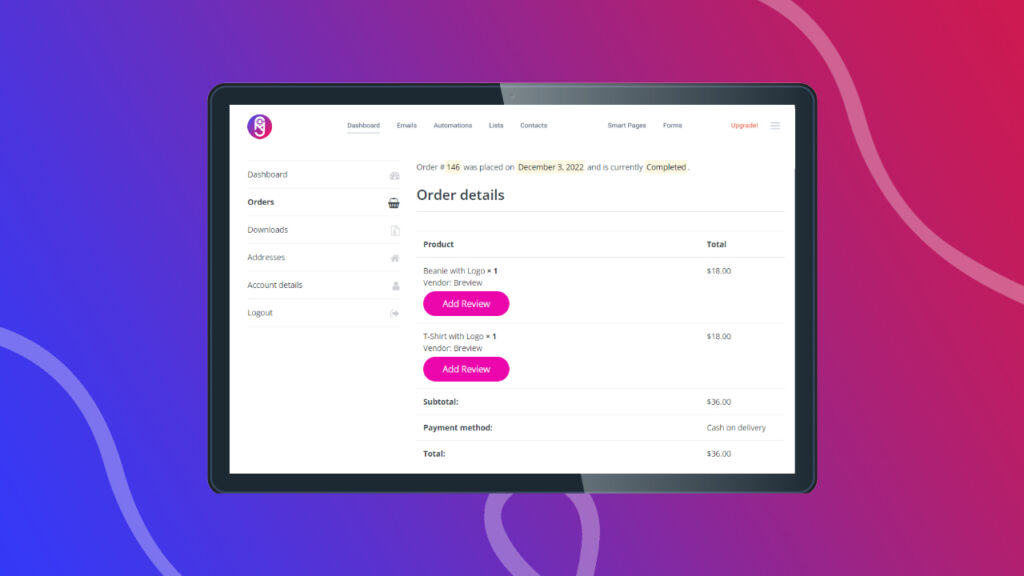 Breview order page