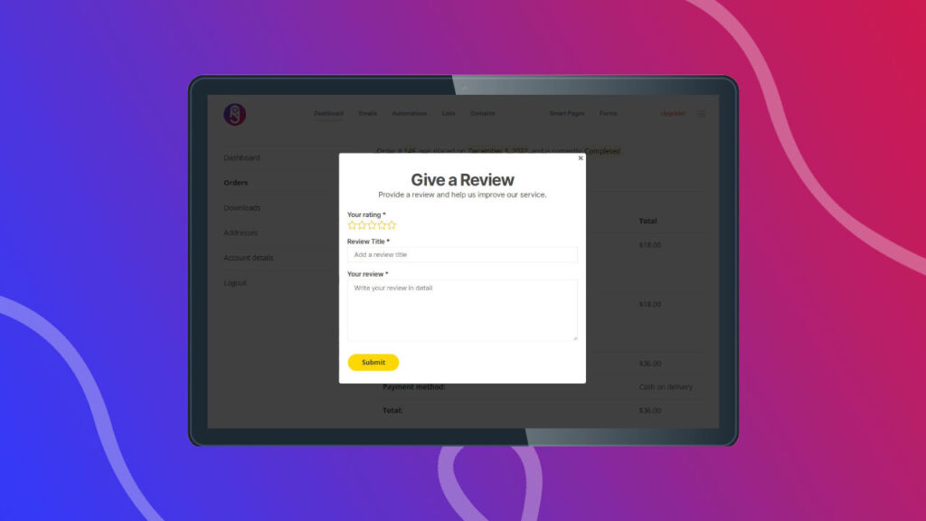 Breview simple review submission popup
